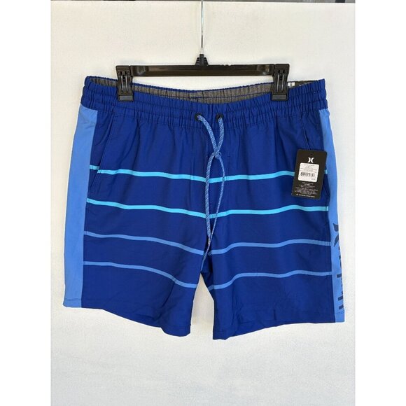 Hurley Mens Blue Striped Volley Swim Shorts Size L - Picture 1 of 7